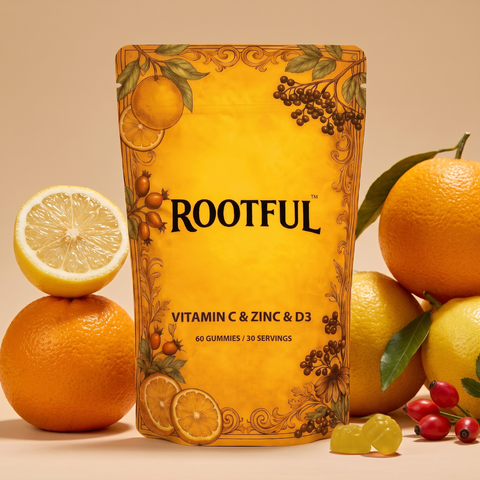ROOTFUL Vitamina C, Zinc și D3, jeleuri, punga între portocale, lămâi și măceșe