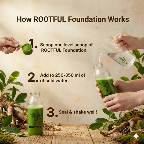 Rootful Greens & Superfoods - Învață cum să prepari băuturi prebiotice nutritive cu pudră de superalimente