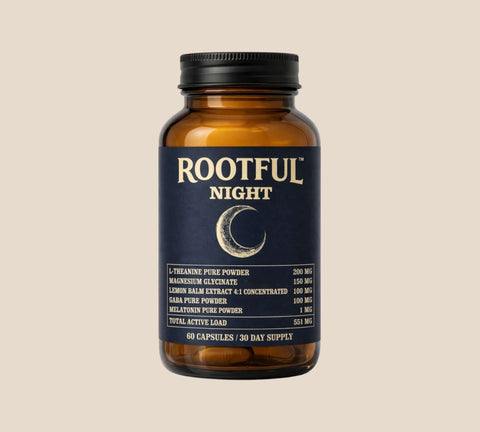 Rootful Night capsule – L-Theanine, Magneziu Glicinat și GABA pentru somn profund