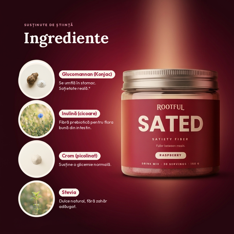 SATED – Fibre de Sațietate | Glucomannan, Inulină & Crom