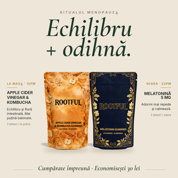 Pachet ROOTFUL Ritual Menopauză: jeleuri Apple Cider Vinegar & Kombucha și Melatonină 5 mg