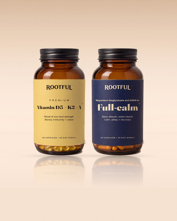 Ritual Relaxare ROOTFUL: capsulele Vitamin D3 + K2 + A și Full-calm