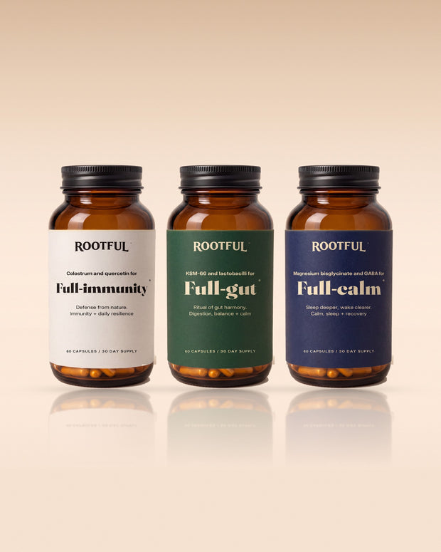 Ritual Zilnic ROOTFUL: capsulele Full-immunity, Full-gut și Full-calm
